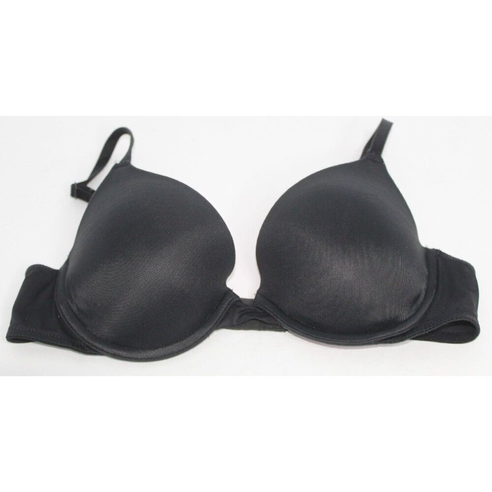 Victoria Secret PINK 34B Boho Preppy Black & Pink Solid Satin Padded Push Up Bra
